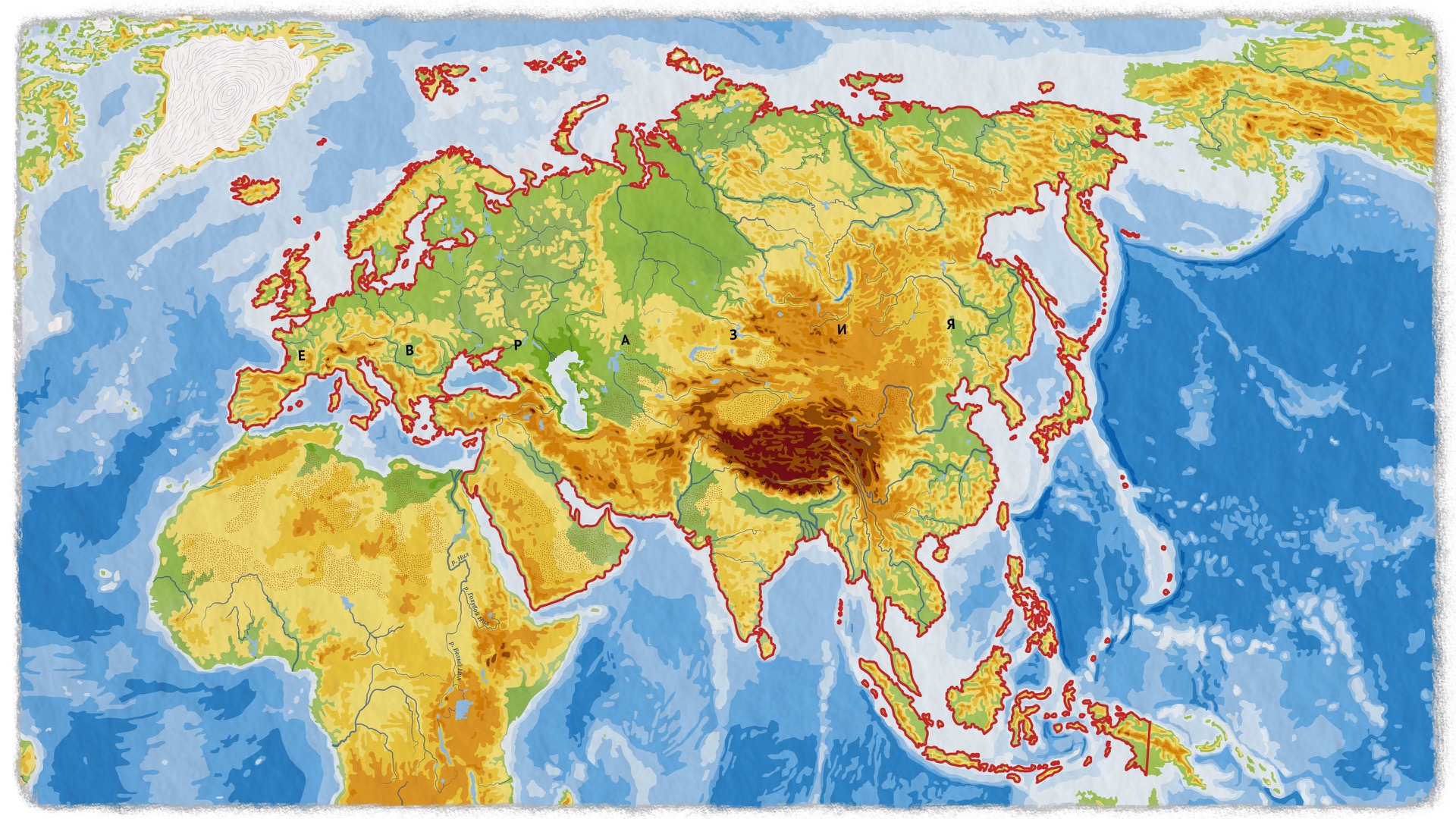 На карте евразия физическая карта
